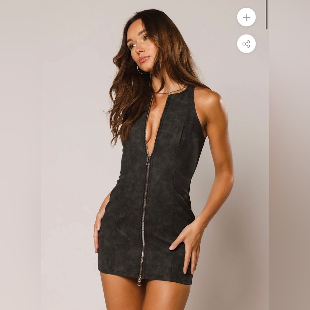 Revive Denim Leather Black Dress NWT